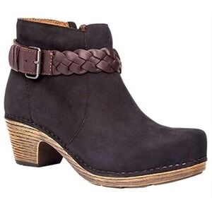 Dansko Tivoli Michelle Black‎ Leather Ankle Boot Braided Buckle Size 6/36